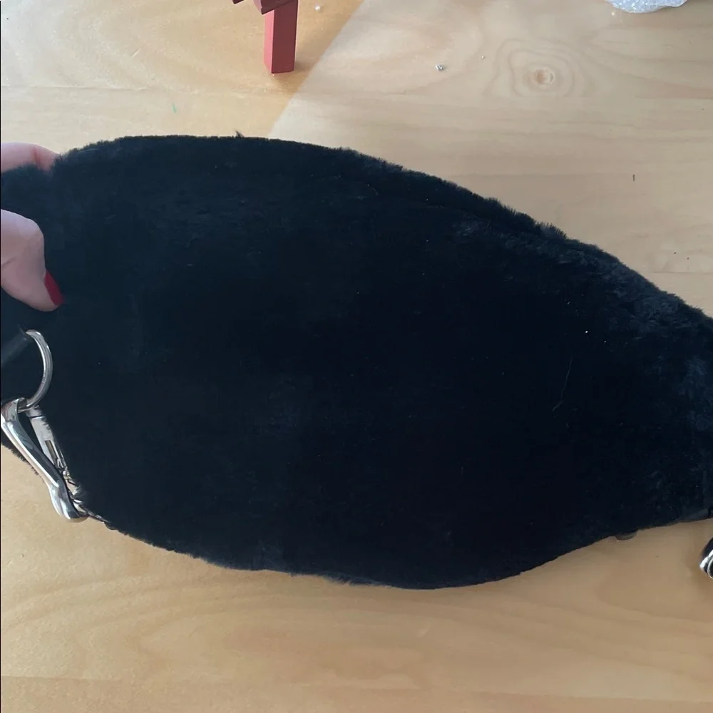 Black Real Rabbit Fur and Leather Belt Bag Crossbody JOCELYN